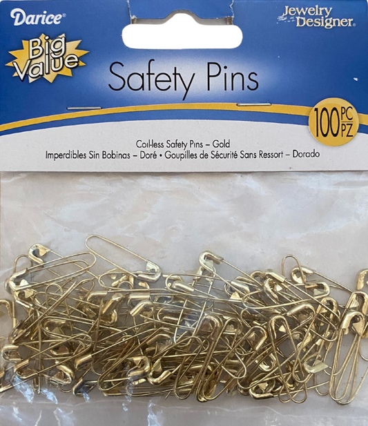 Gold Safety Coil-Less Pins - 100 piece - 3/4 inch