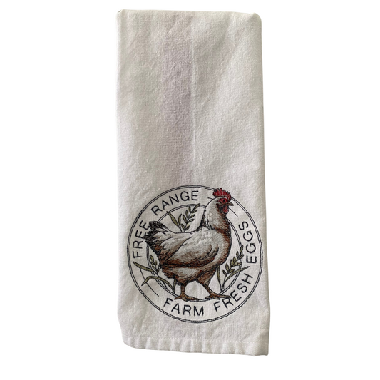 Free Range Farm Fresh Eggs Embroidered Kitchen Towel