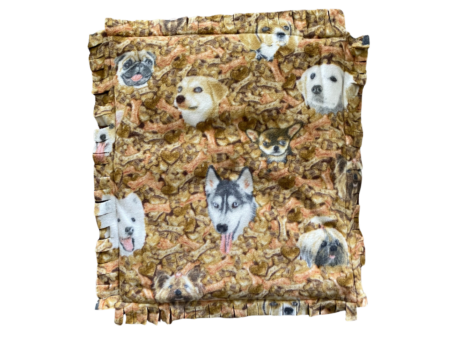 Padded Fringed Pet Blanket - Dog Faces