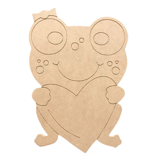 Frog with Heart Paint by Line Wood Cutout