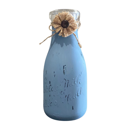 Distressed Painted Milk Bottle - Dusty Blue