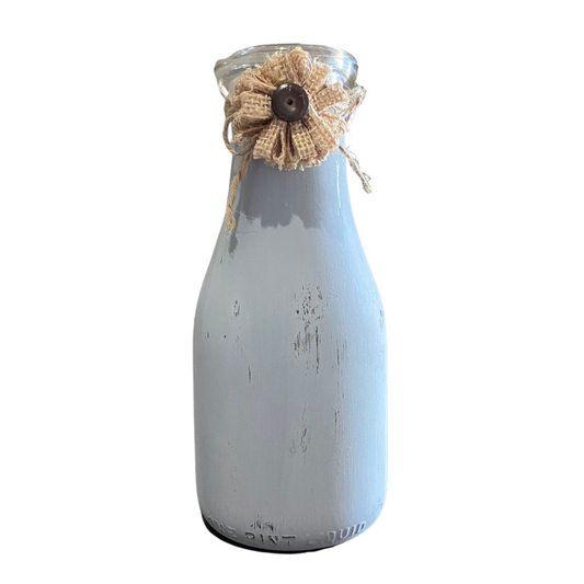 Distressed Painted Milk Bottle - Light Gray