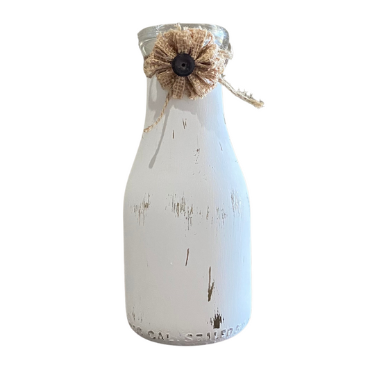 Distressed Painted Milk Bottle - White