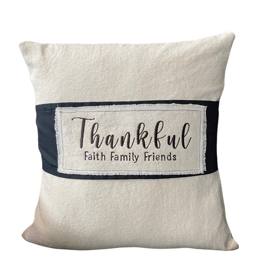 Thankful Faith Family Friends Black Pillow Wrap