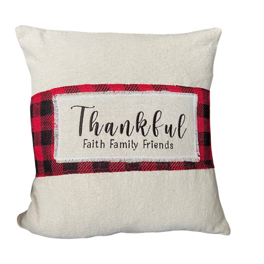 Thankful Faith Family Friends Checkered Pillow Wrap