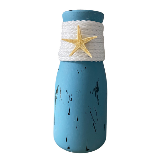 Distressed Painted Beach Milk Bottle - Starfish