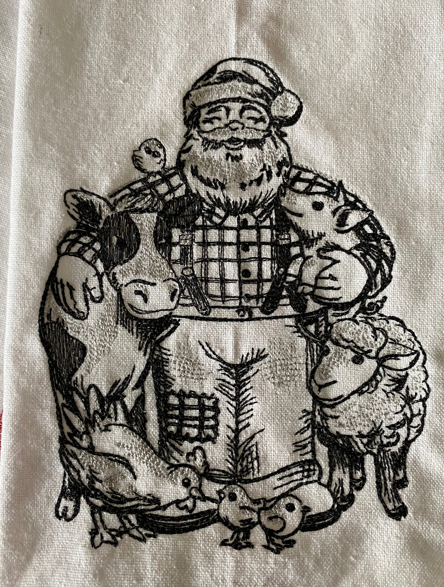 Santa's Farm Friends Embroidered Kitchen Towel