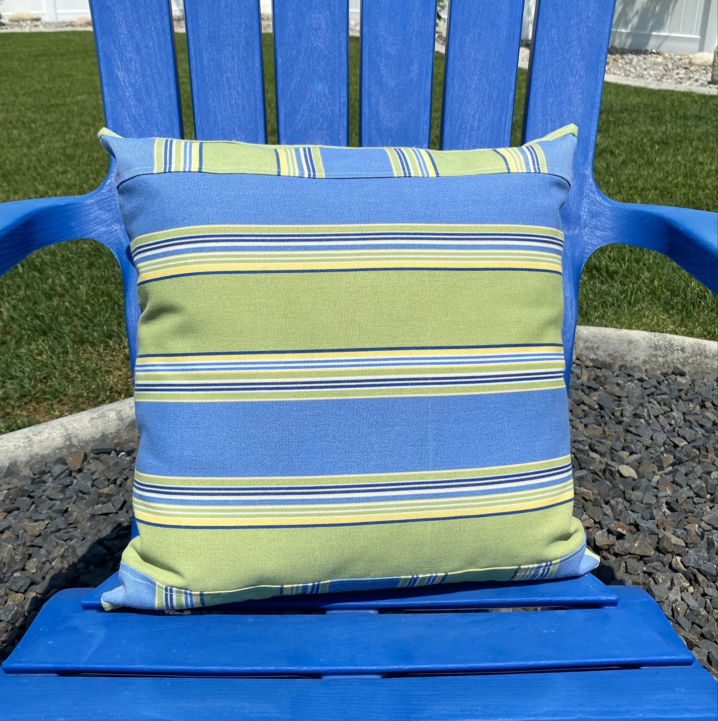 Blue Green Striped Outdoor Pillow