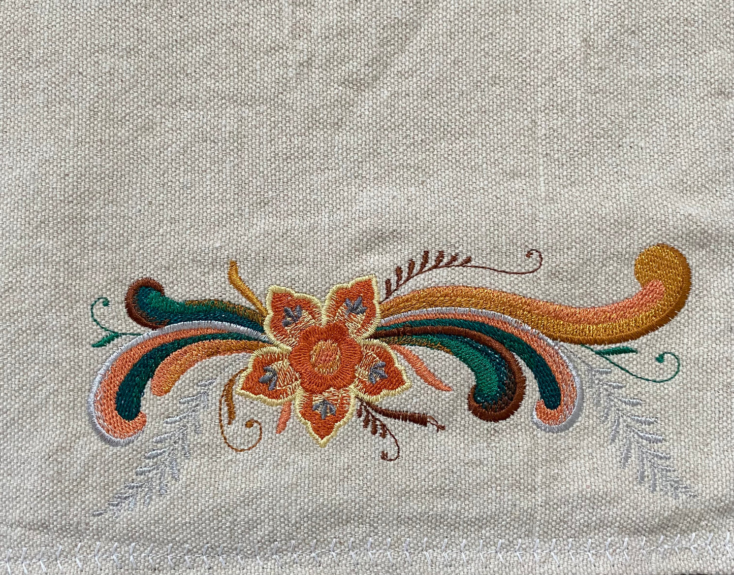 Earthy Toned Rosemaling Canvas Table Runner