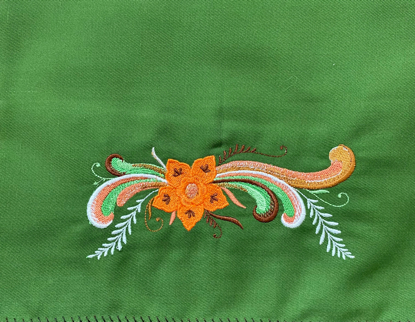 Embroidered Rosemaling Green Table Runner