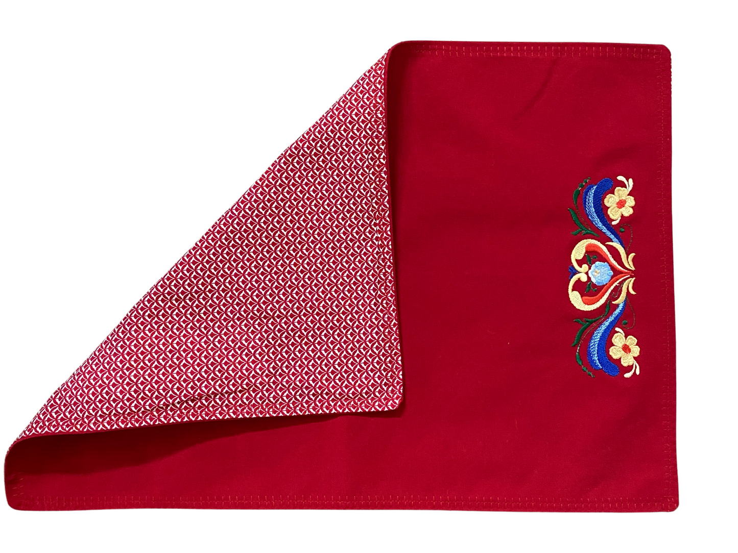 Embroidered Rosemaling Red Table Runner