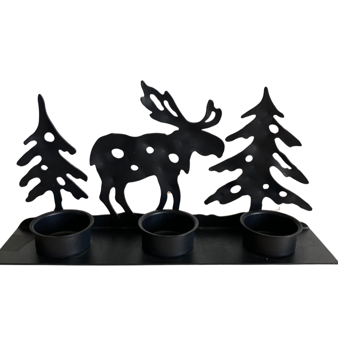 Moose and Trees Black Metal 3 Tea Light Holder