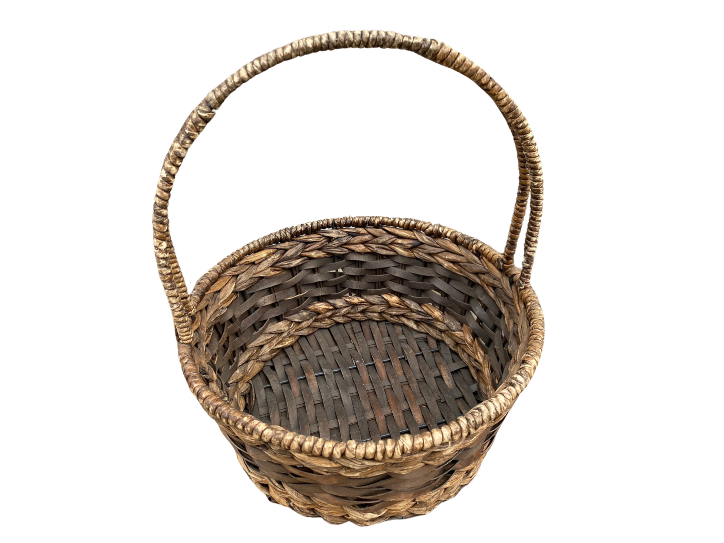 Two Tone Brown Woven Basket with Handle