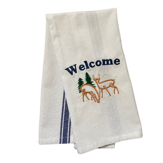 Welcome Woodland Themed Kitchen Towel - Blue