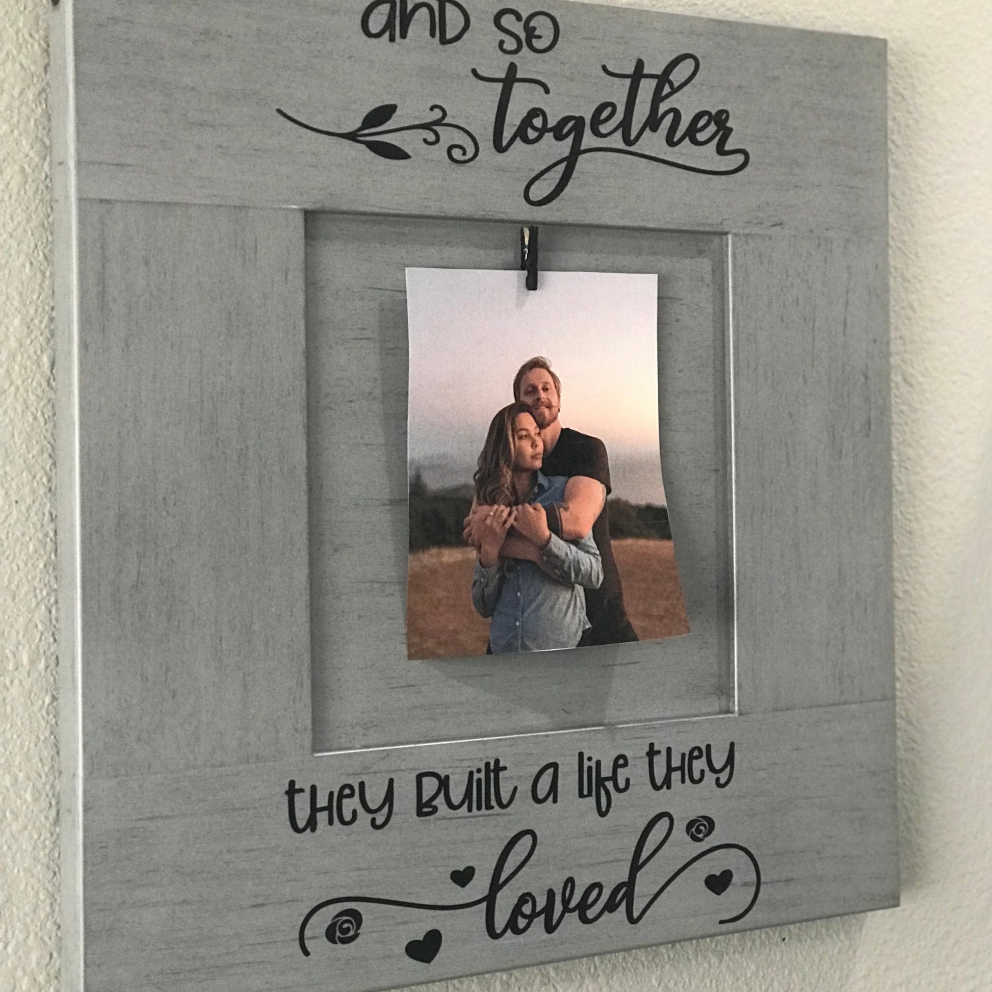 repurposed cabinet door, sign, together they built a life they loved, picture holder