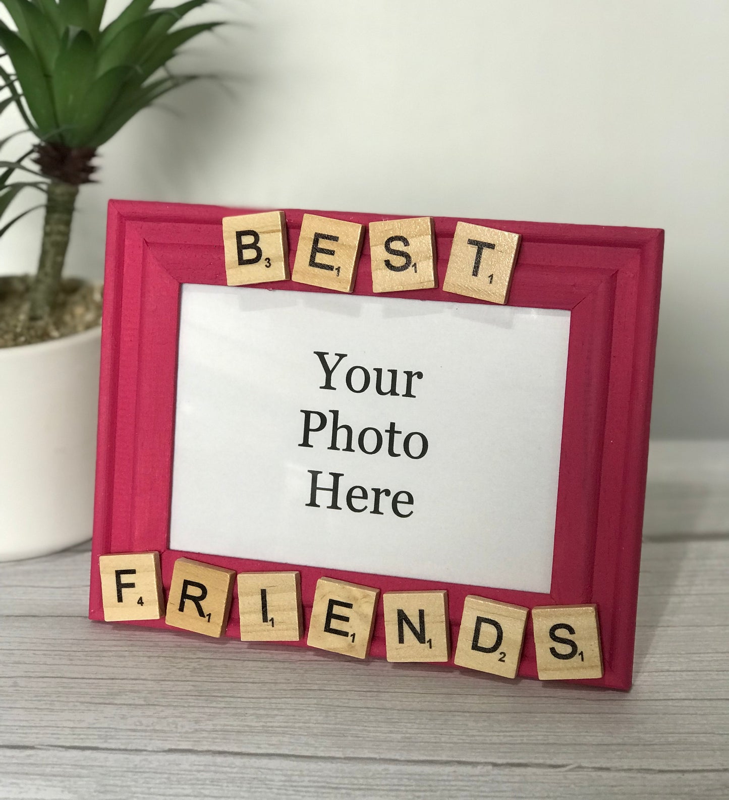 best friend picture frame, 3 1/2 x 5, word tiles, pink frame, gift for friend