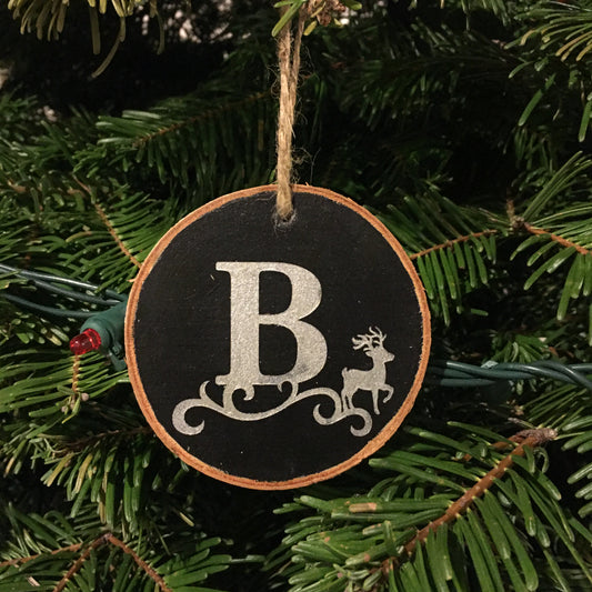Christmas, Christmas ornament, rustic wood ornament, ornament exchange, wood slice ornament, letter ornament, family ornament, last name initital
