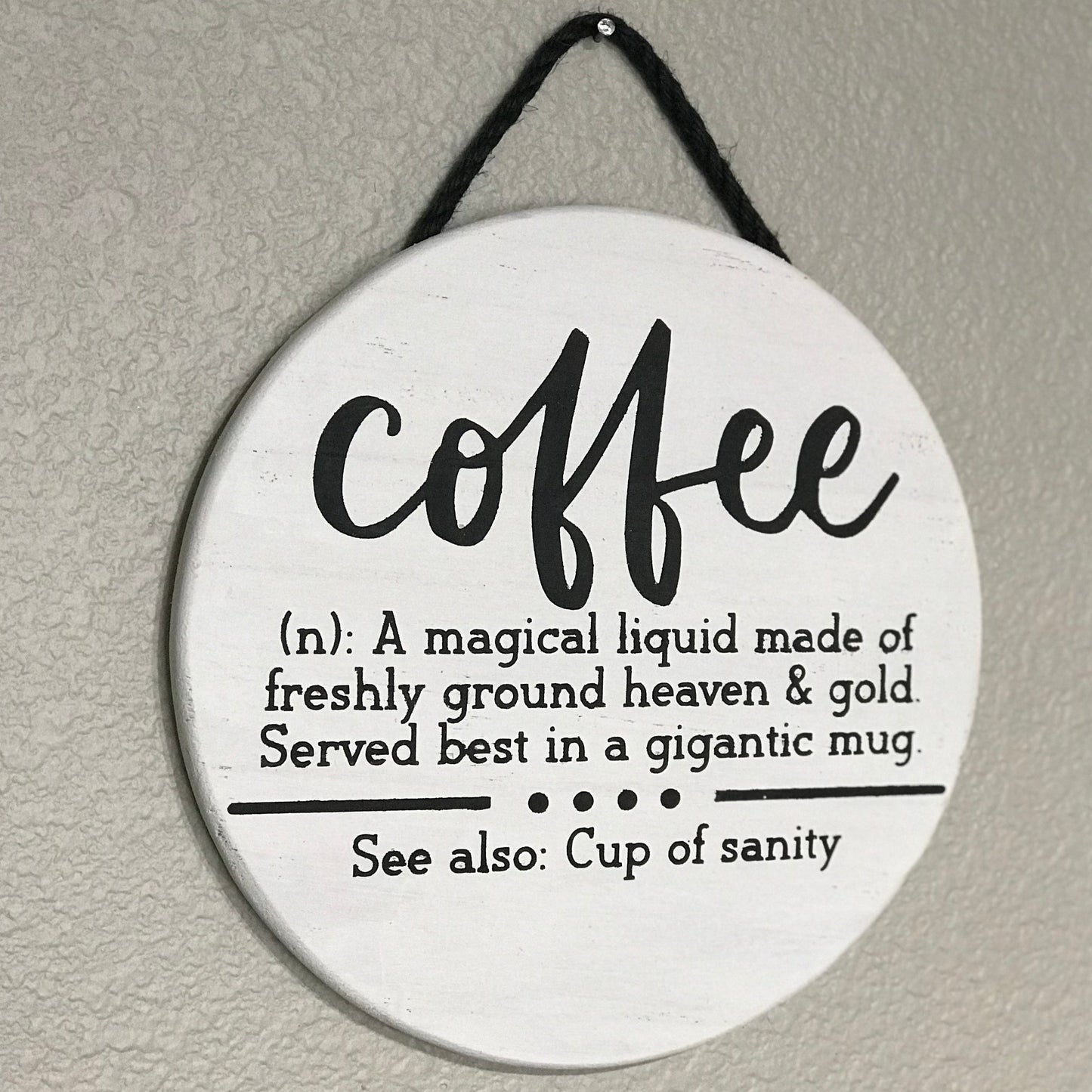 rectangular wood sign with coffee definition saying, kitchen decor, black and white, kitchen sign, funny kitchen decor, wall decor