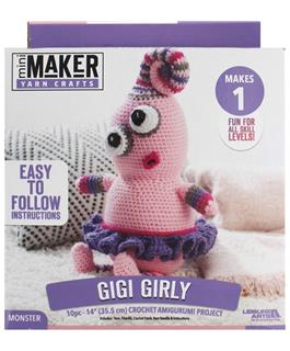 With easy step by step instructions, learn how to crochet by making your own Amigurumi; Gigi Girly is a cute little monster. Kit includes everything you need to make this 14 inch project. 