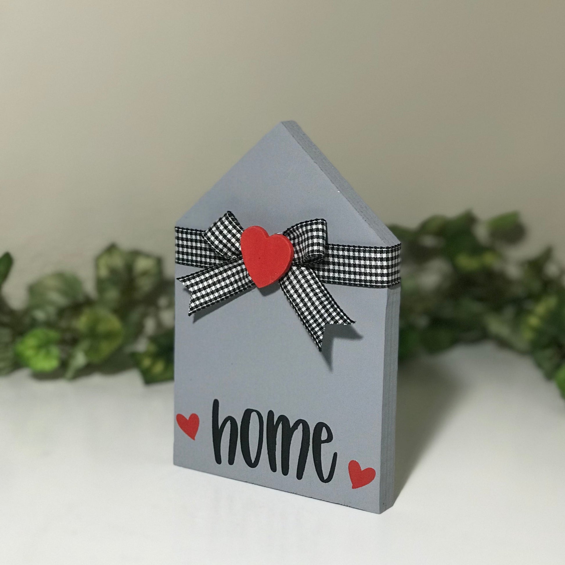 mini house shelf sitter, home, black white red, tiered tray sign, wood home