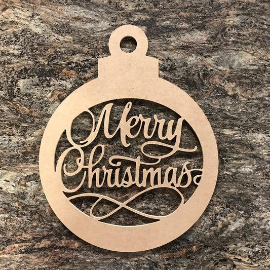 Get creative and have fun painting this unfinished wood Christmas door hanger Shaped like a bulb ornament with Merry Christmas in the center. Measures 16 inches in diameter, crafted from 1/4 inch high quality cabinet grade MDF.