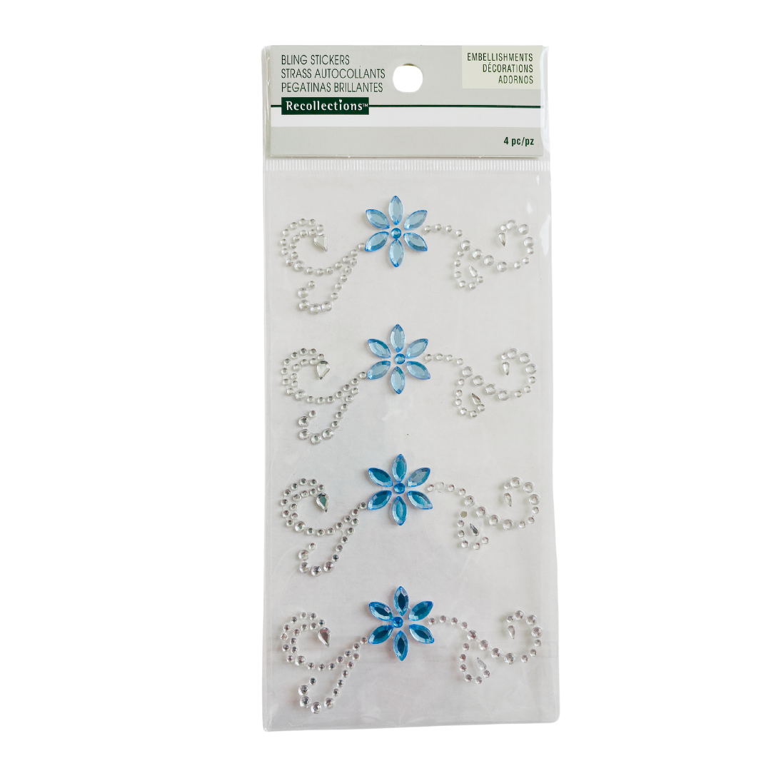 Blue Flower Swirl Bling Sticker Embellishments