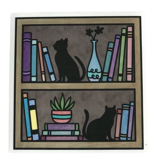 Cats on Bookshelf Sticker