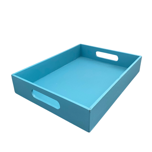 Decorative Blue Wood Tray with Handles