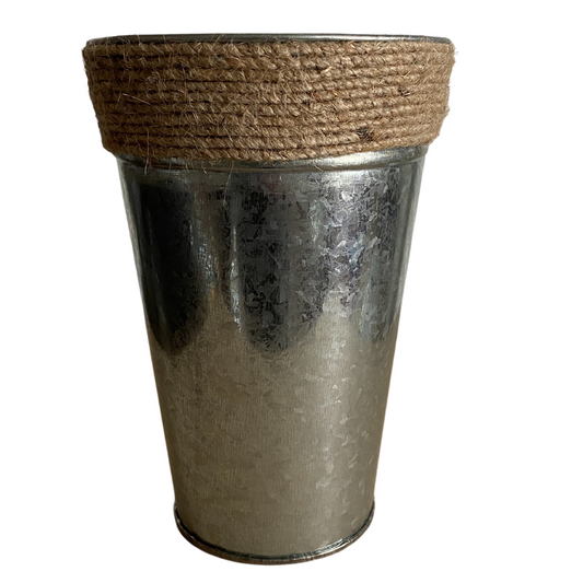 Galvanized Metal Vase with Rope