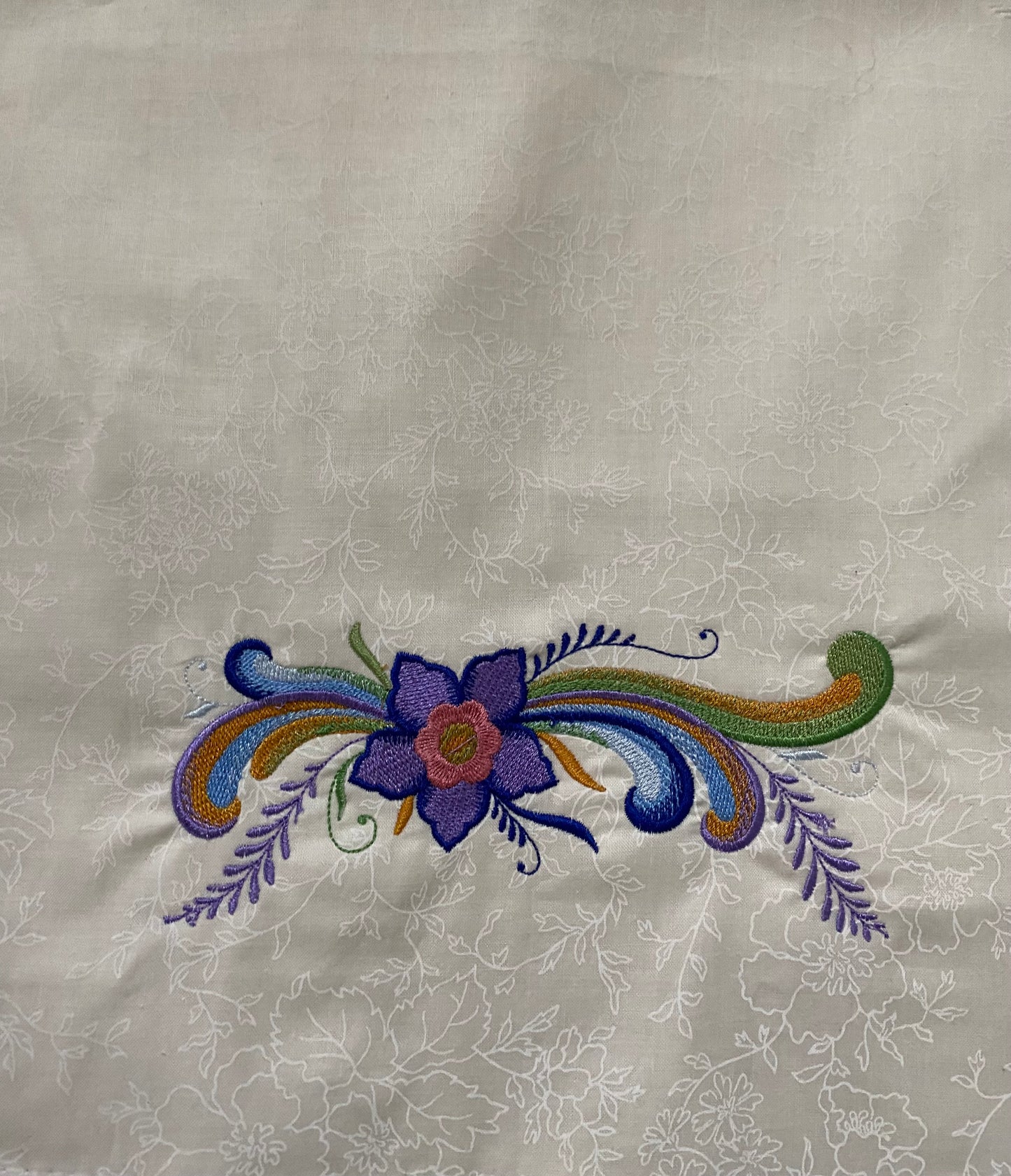 White Floral Rosemaling Table Runner