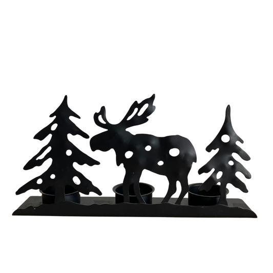Moose and Trees Black Metal 3 Tea Light Holder