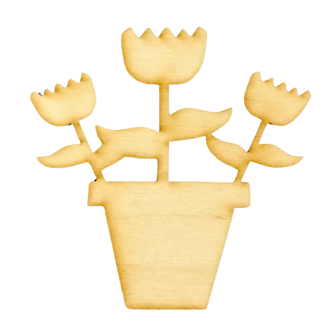 Wood Cutout Tulip Flower Pot 3”