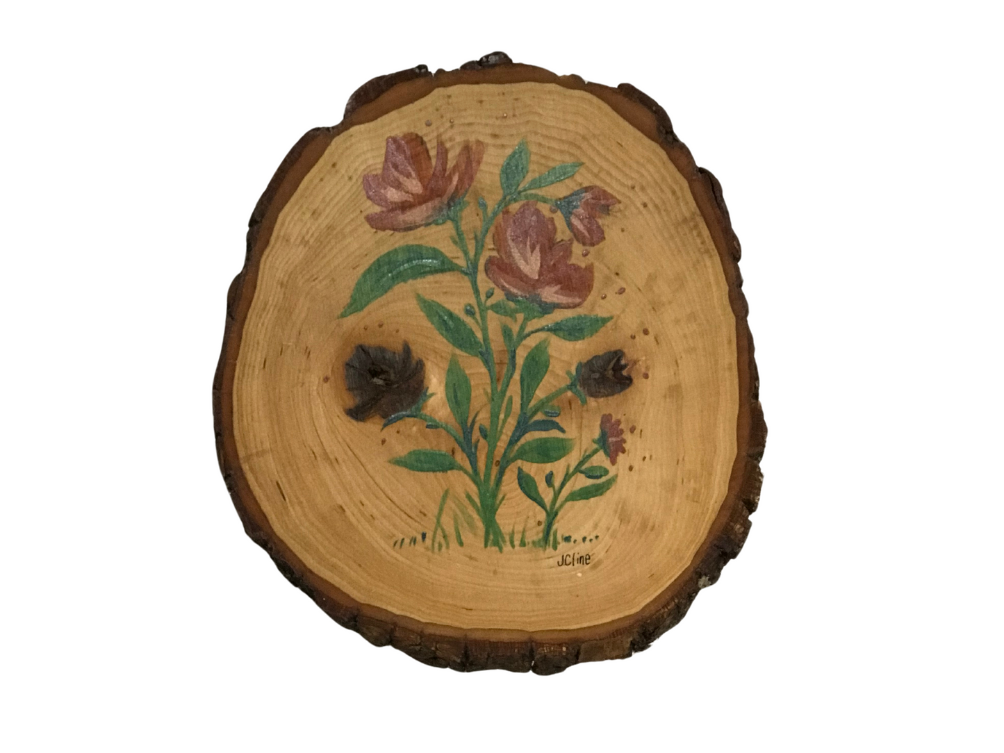 Wood Slice Painting of Flowers