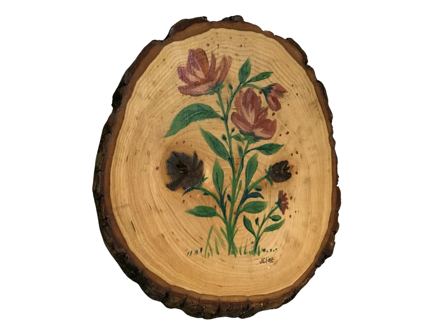 Wood Slice Painting of Flowers