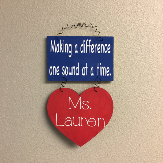 speech therapist gift, personalized teacher gift, teacher appreciation gift, making a difference one sound at a time