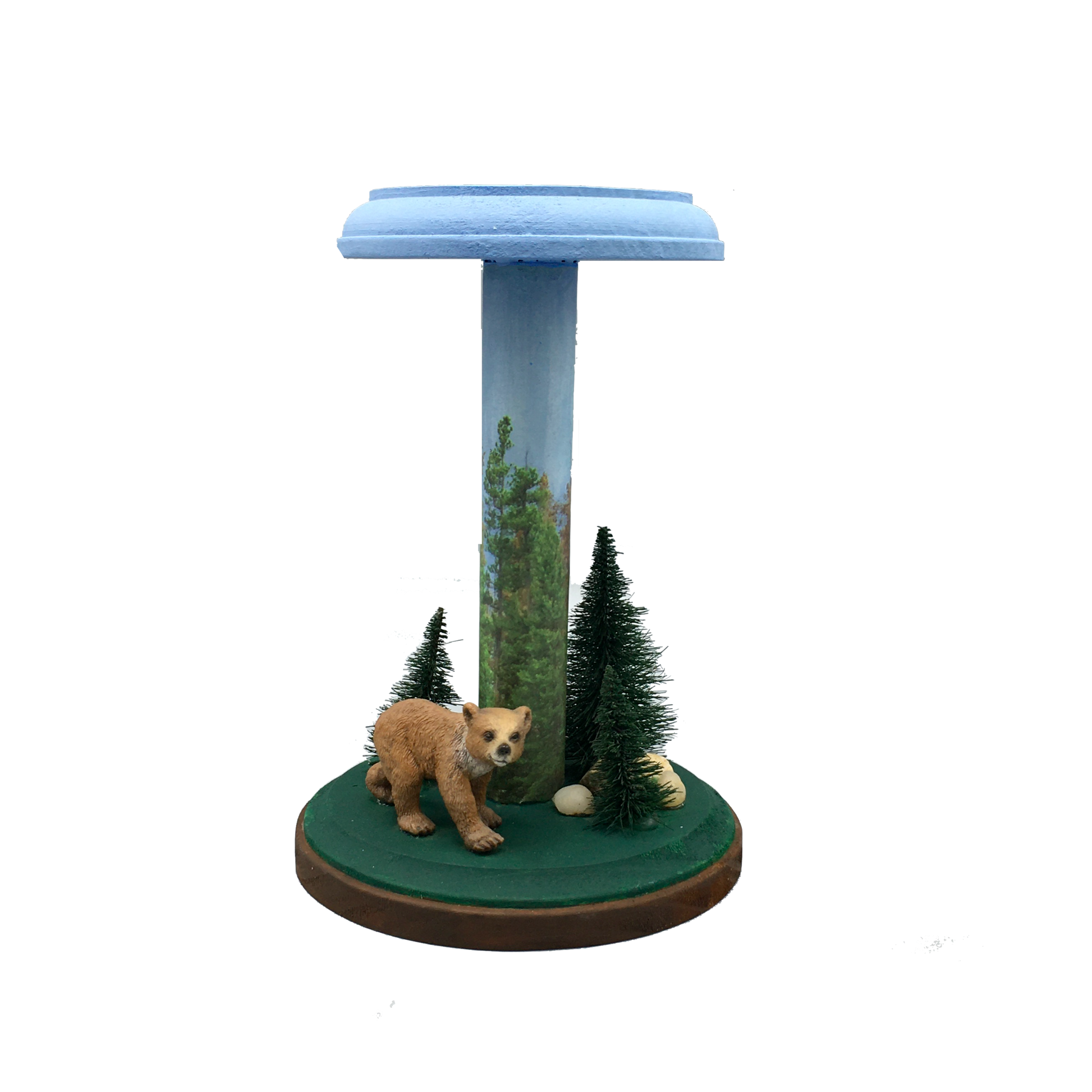 woodland pillar candle holder, cabin decor, bear, pine trees, nature, outdoors